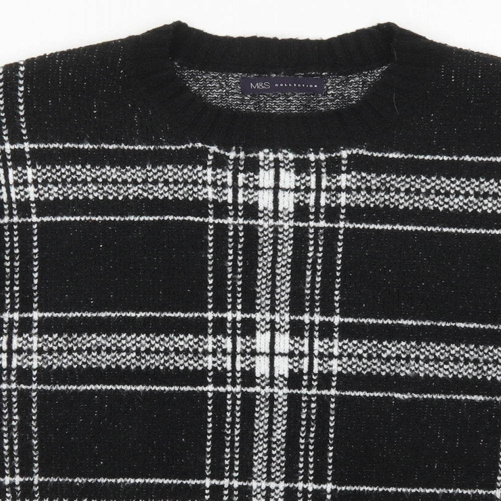 Marks and Spencer Womens Black Round Neck Check Acrylic Pullover Jumper Size L