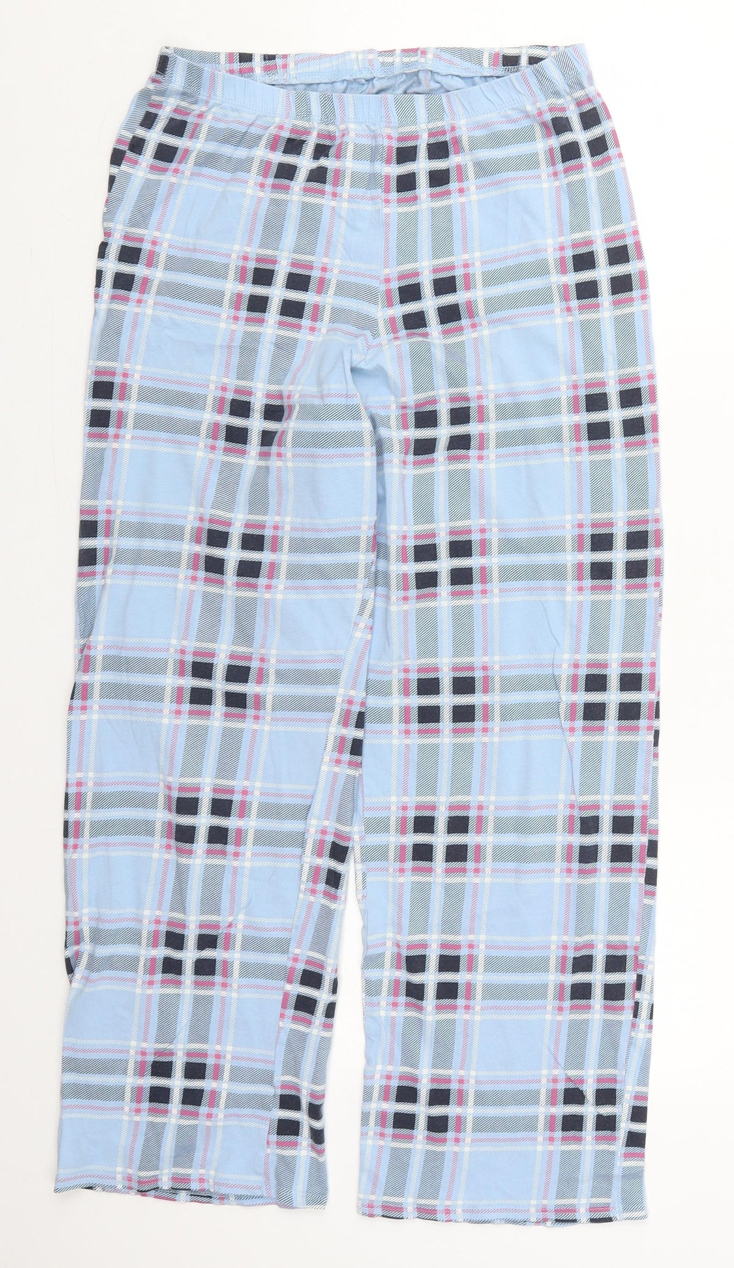 Marks and Spencer Womens Blue Check Cotton Trousers  Size 8 L26.5 in Regular  - Pyjama Pants