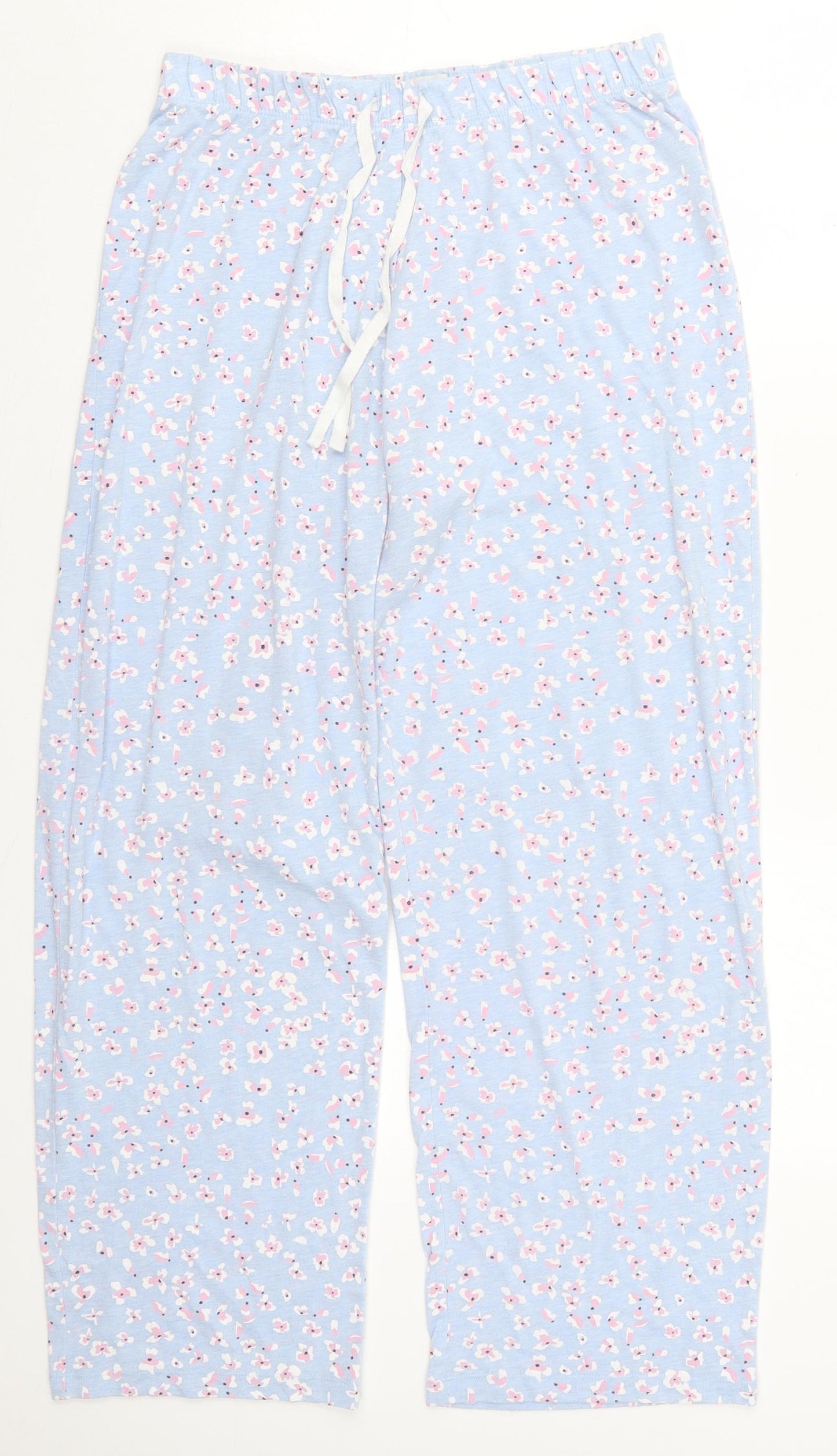 F&F Womens Blue Floral Polyester Trousers  Size 8 L28 in Regular Drawstring - Pyjama Pants