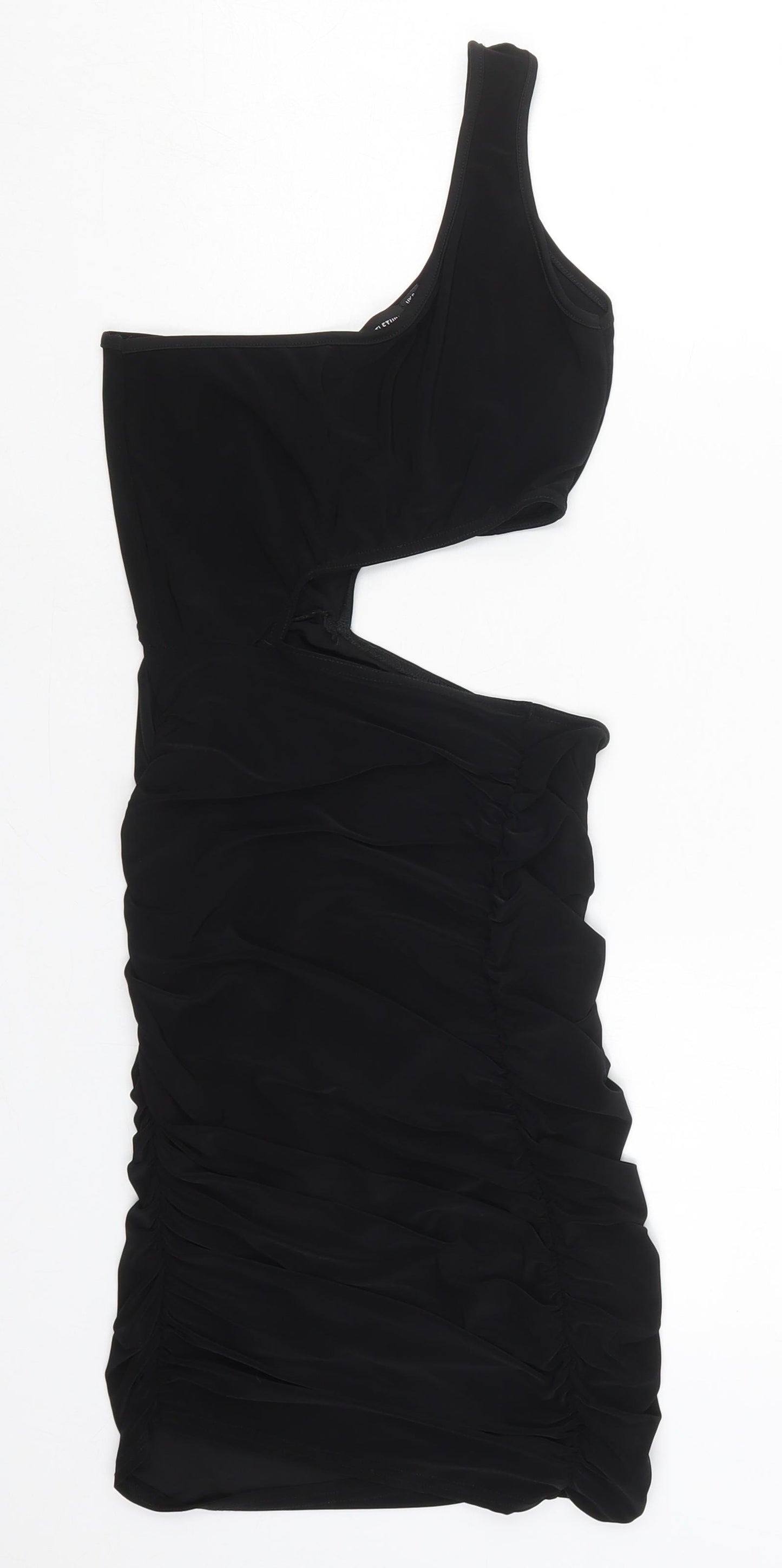 PRETTYLITTLETHING Womens Black  Polyester Mini  Size 8  One Shoulder Pullover