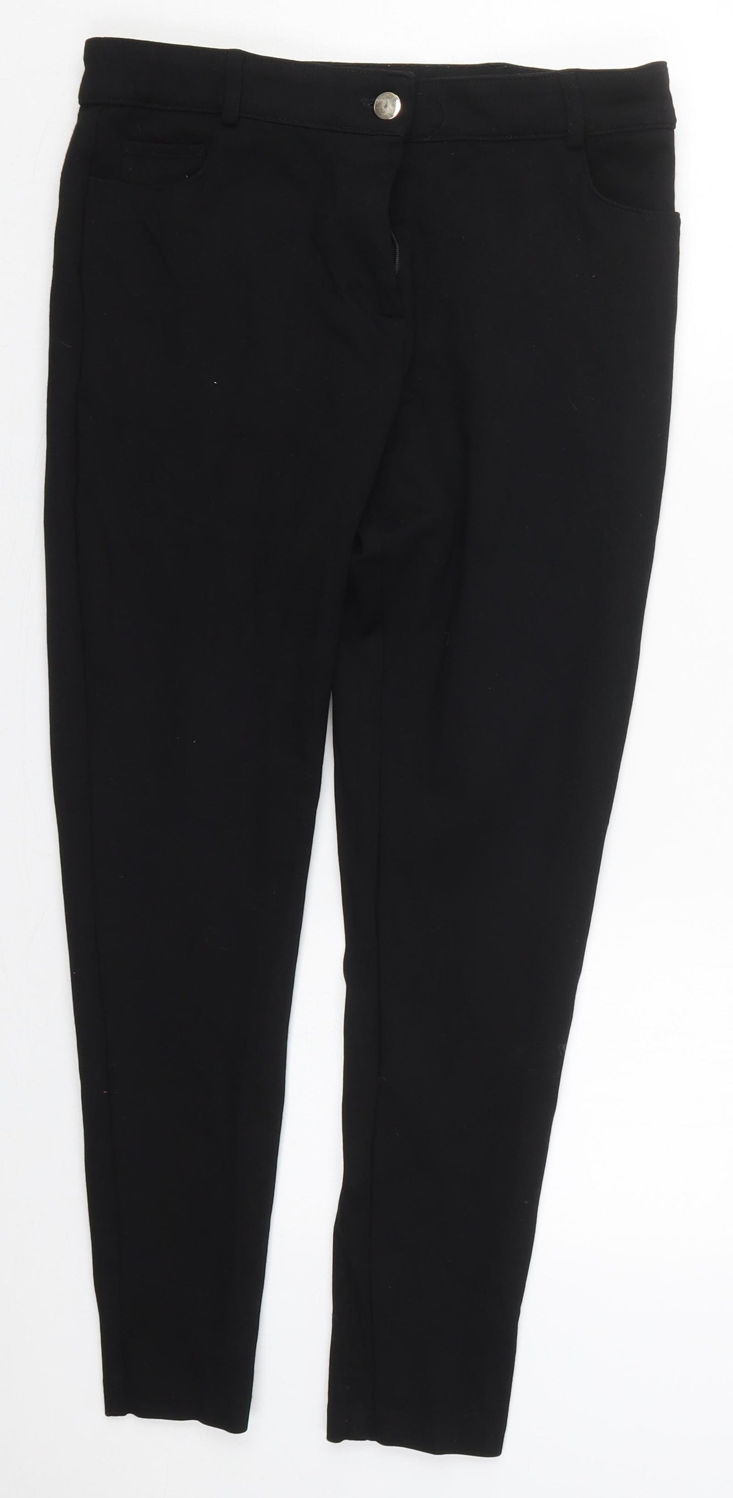 F&F Womens Black  Viscose Trousers  Size 12 L26 in Regular Button