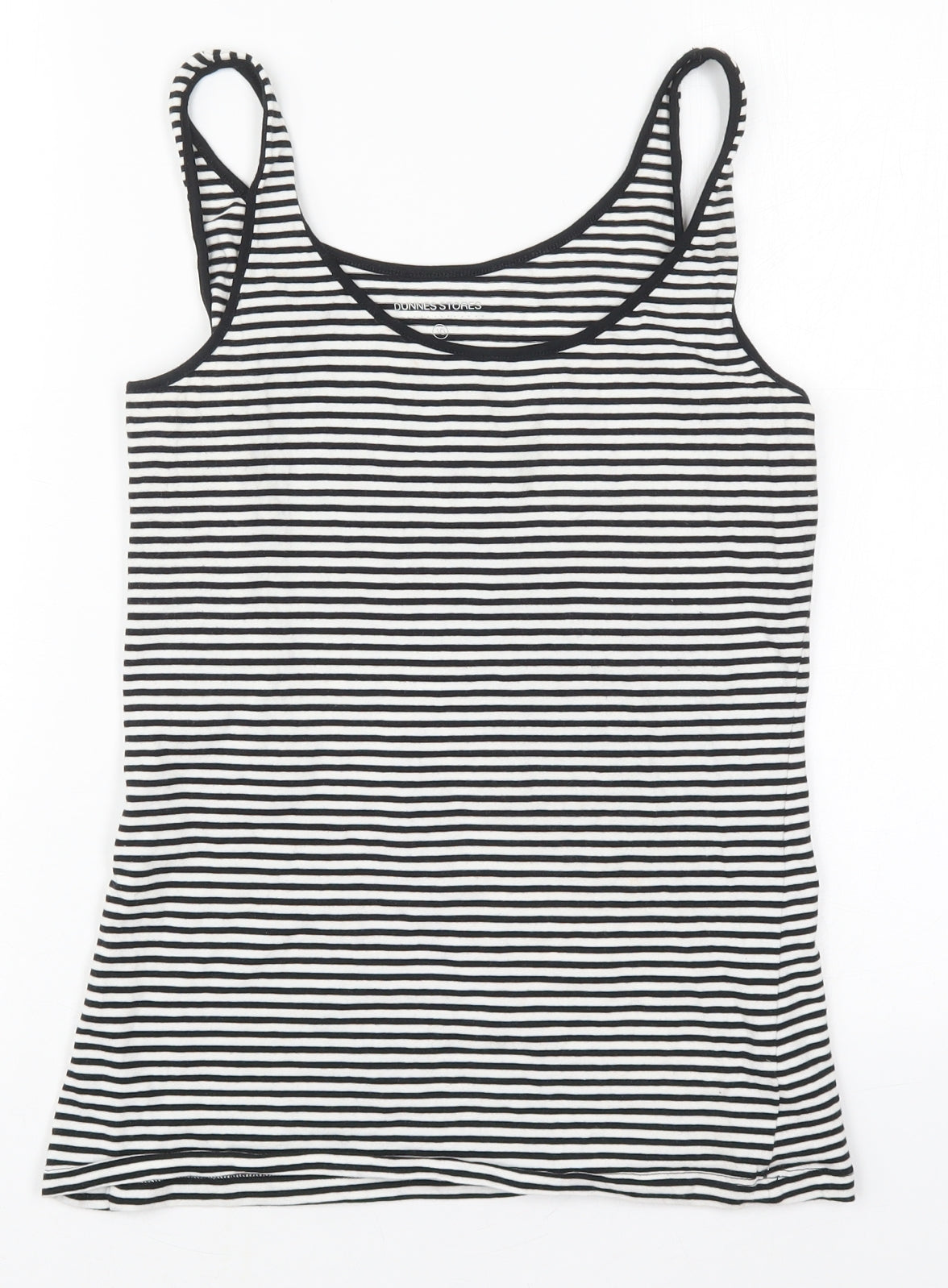 Dunnes Womens Black Striped Cotton Basic Tank Size 10 Scoop Neck