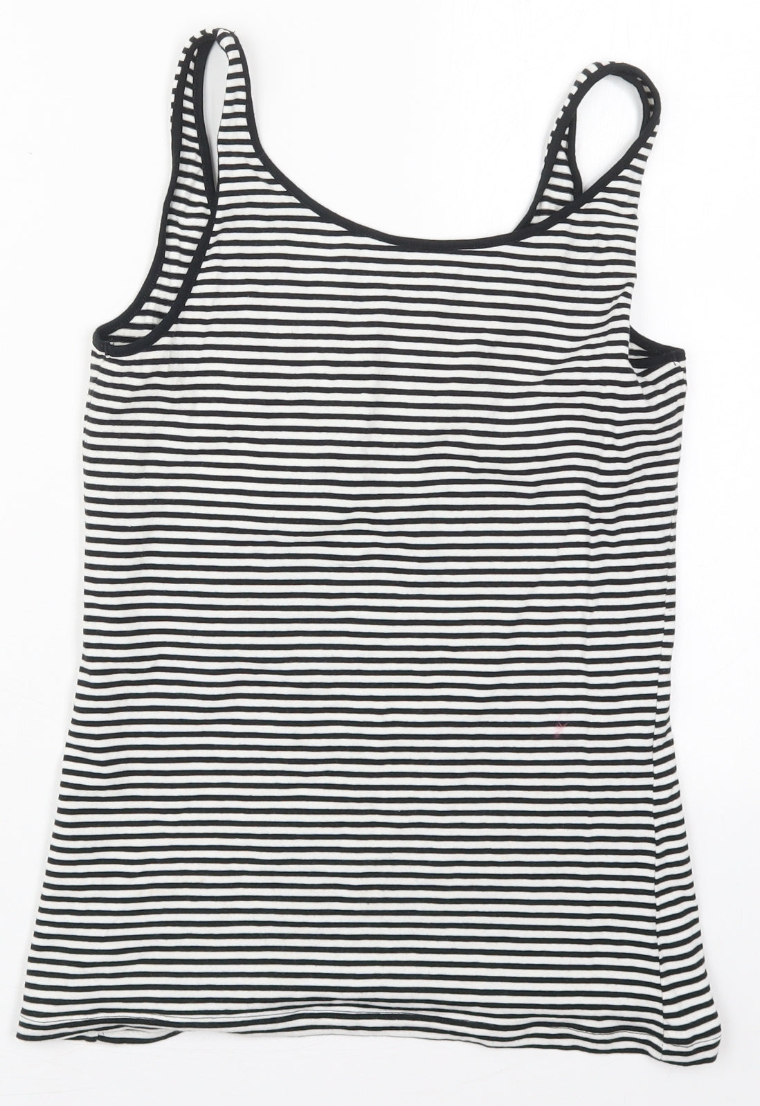 Dunnes Womens Black Striped Cotton Basic Tank Size 10 Scoop Neck