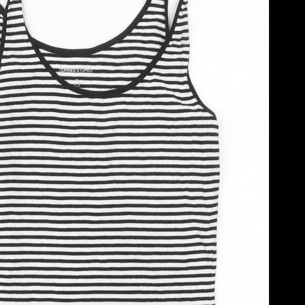 Dunnes Womens Black Striped Cotton Basic Tank Size 10 Scoop Neck