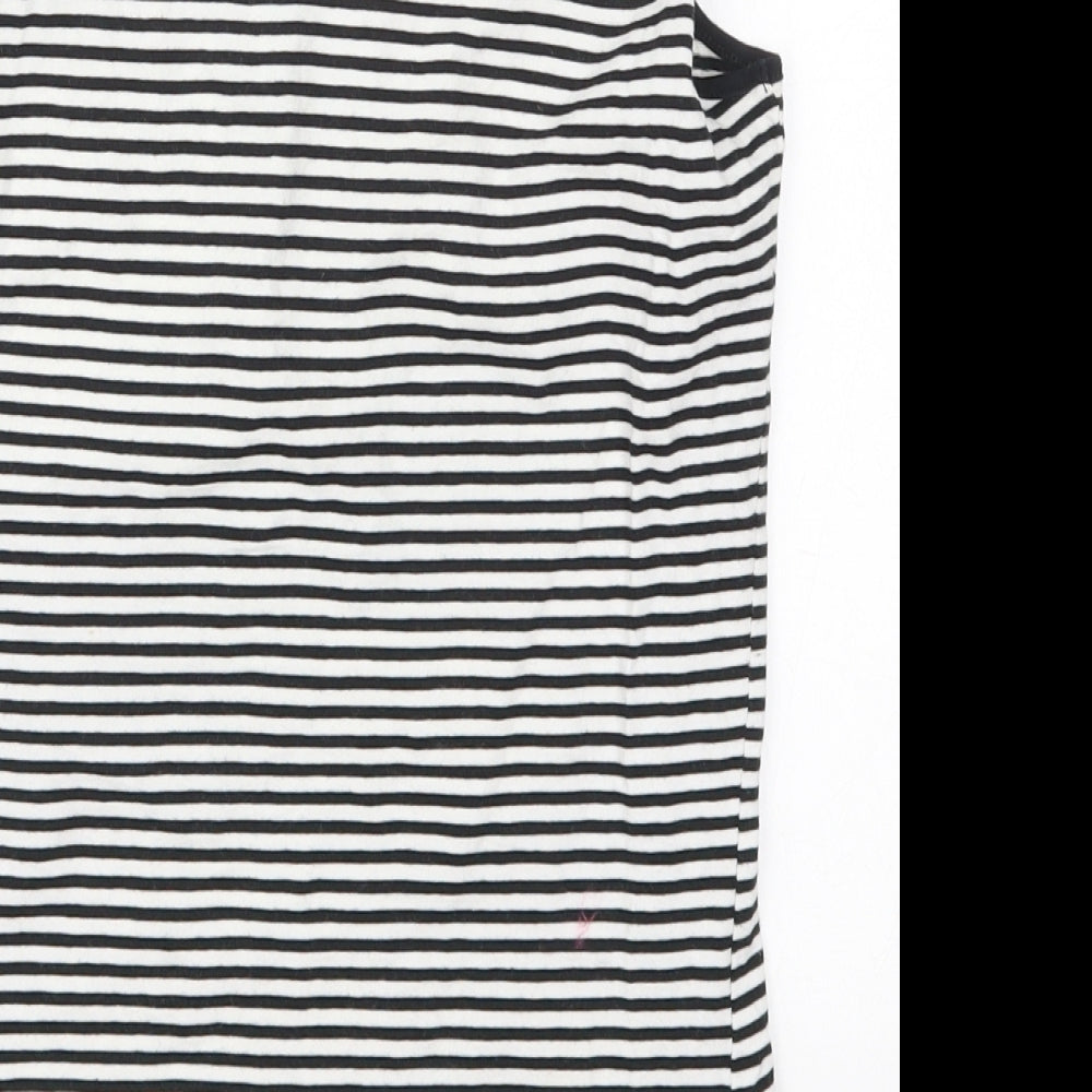 Dunnes Womens Black Striped Cotton Basic Tank Size 10 Scoop Neck