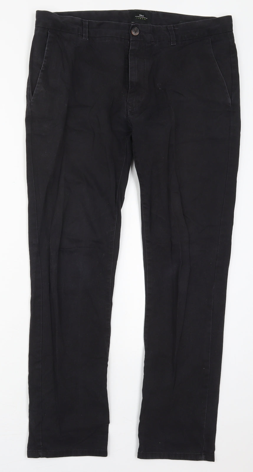 Moss Mens Black  Cotton Trousers  Size 34 L29 in Regular Button
