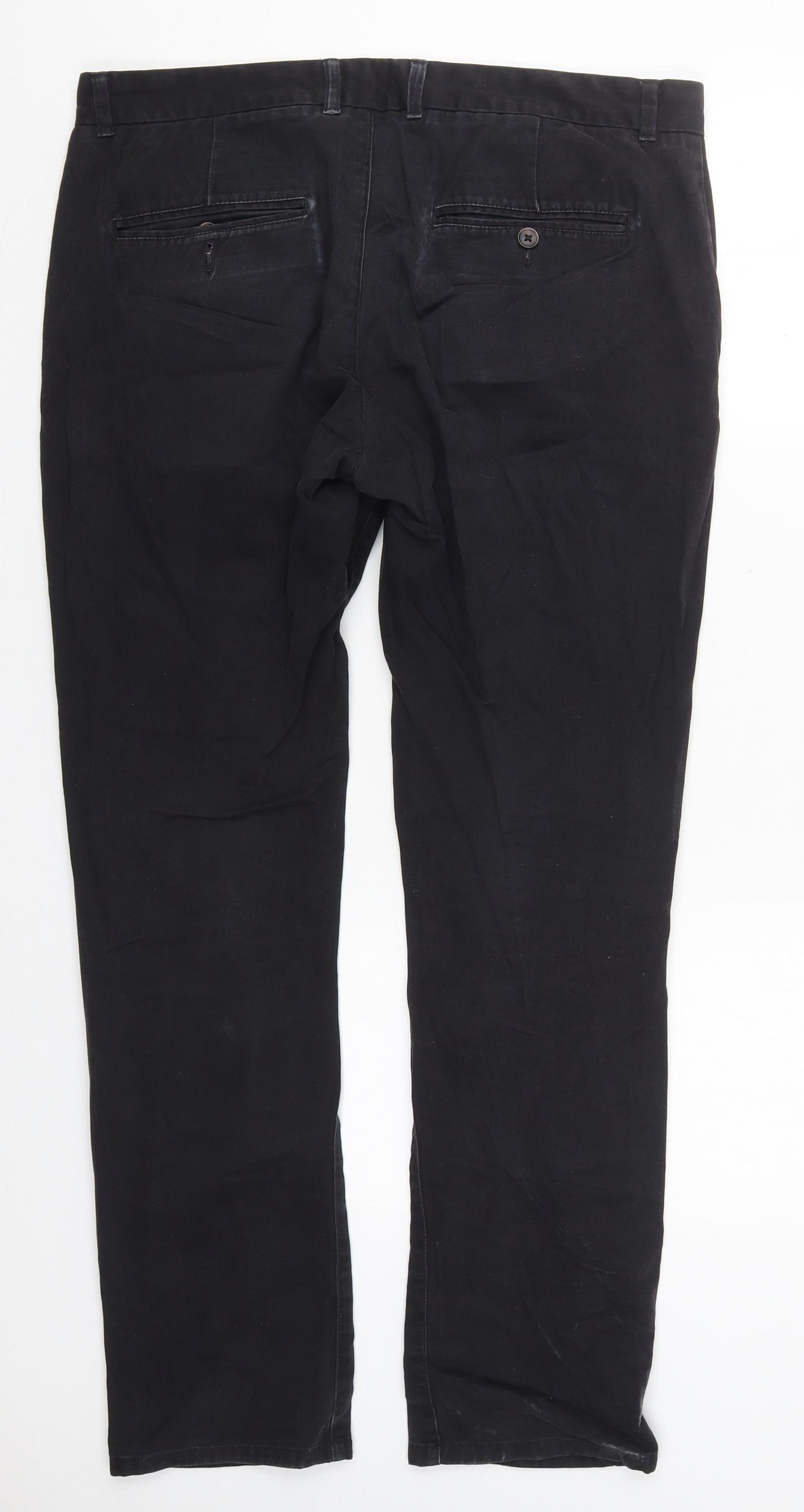 Moss Mens Black  Cotton Trousers  Size 34 L29 in Regular Button
