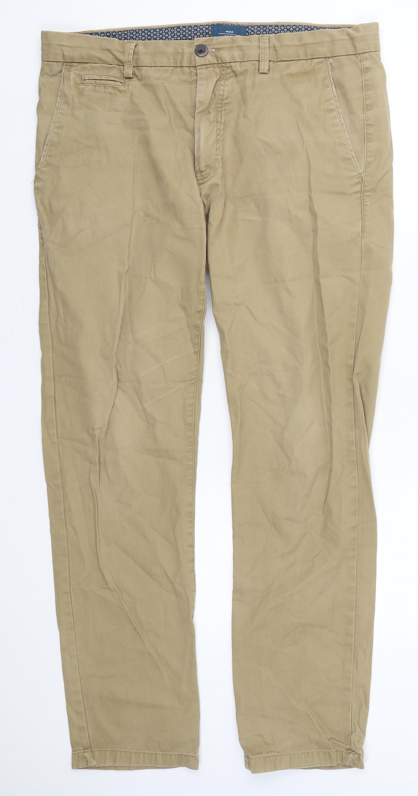 Moss Mens Beige  Cotton Trousers  Size 34 L29 in Regular Button