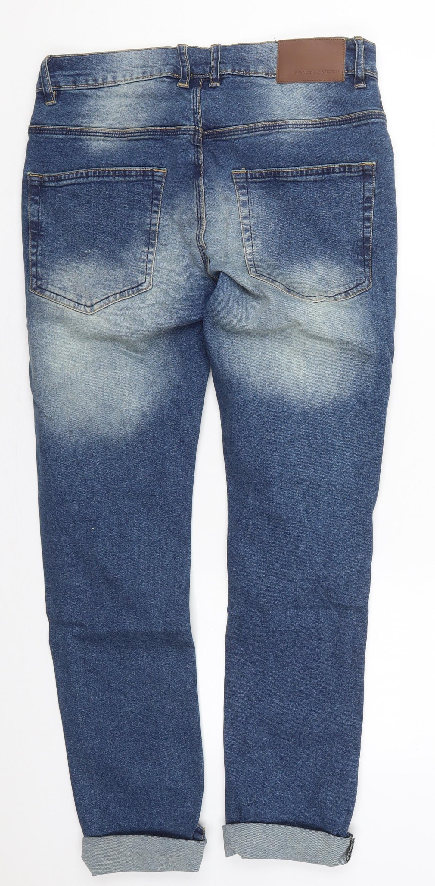 French Connection Mens Blue  Cotton Straight Jeans Size 30 L32 in Regular Button