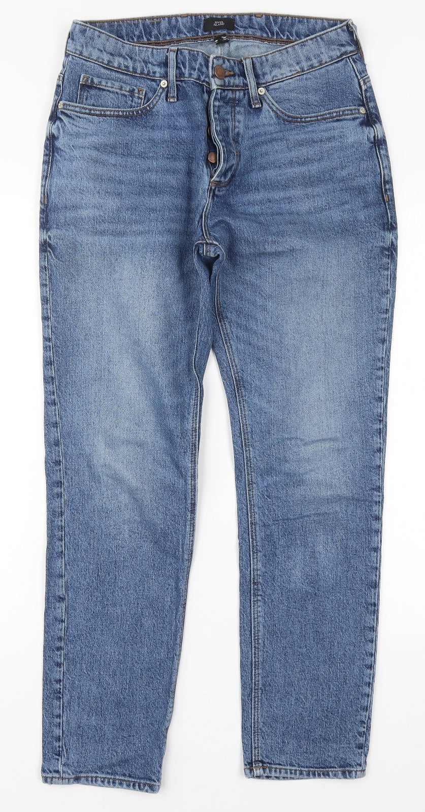 River Island Mens Blue  Cotton Tapered Jeans Size 30 L30 in Regular Button
