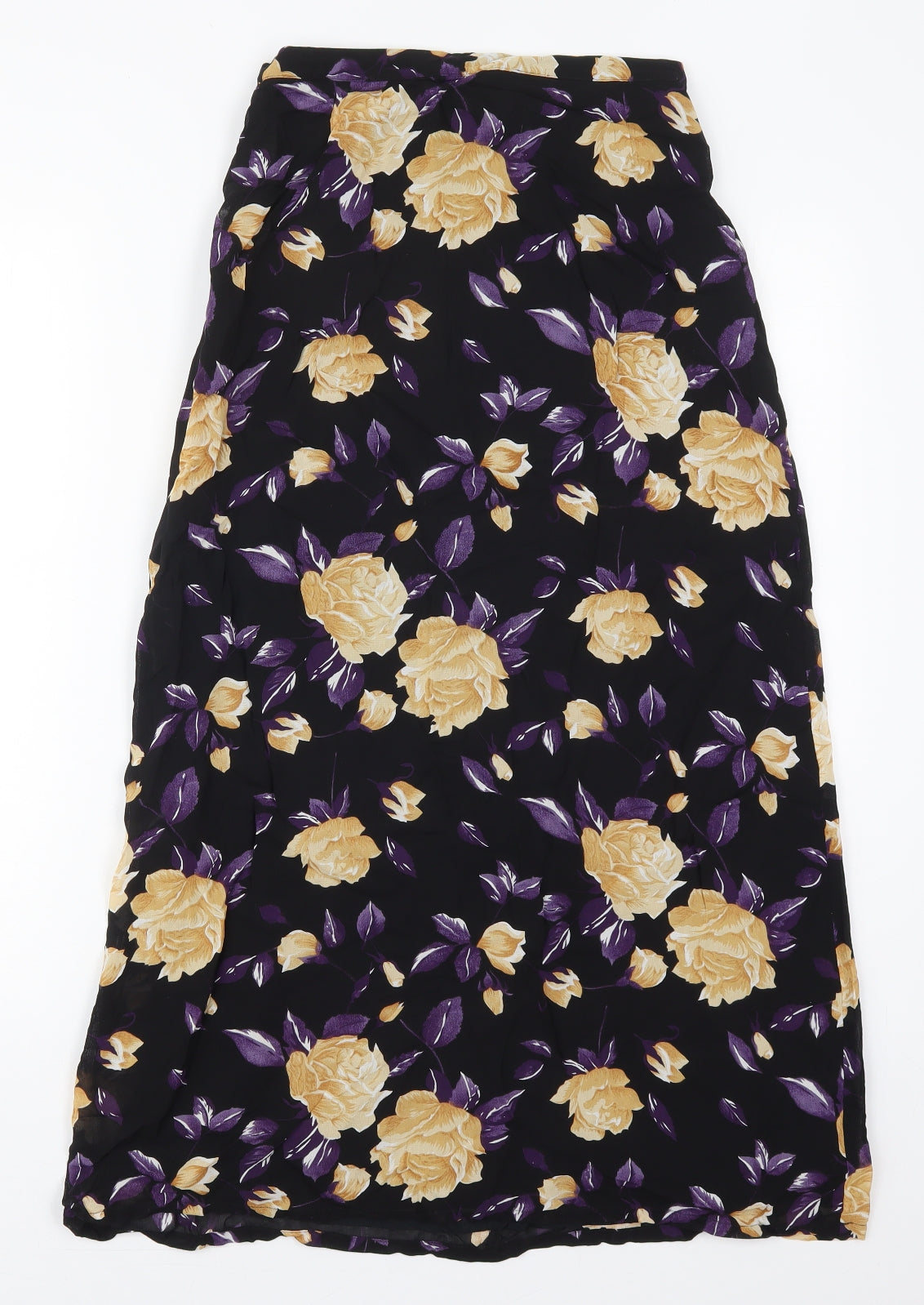Mexx Womens Black Floral Viscose Maxi Skirt Size 8   Zip - Purple and Beige Flowers