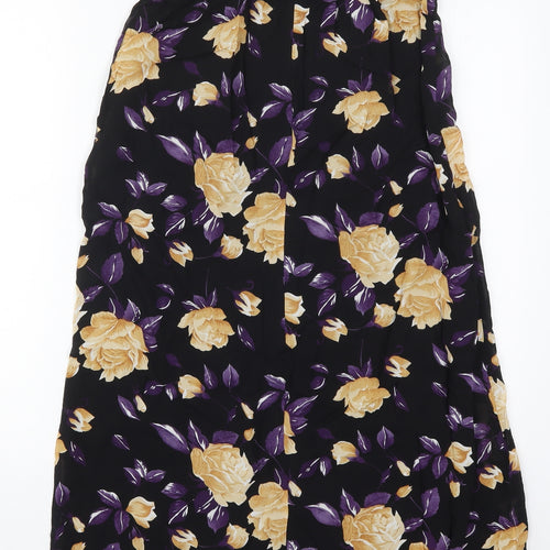 Mexx Womens Black Floral Viscose Maxi Skirt Size 8   Zip - Purple and Beige Flowers