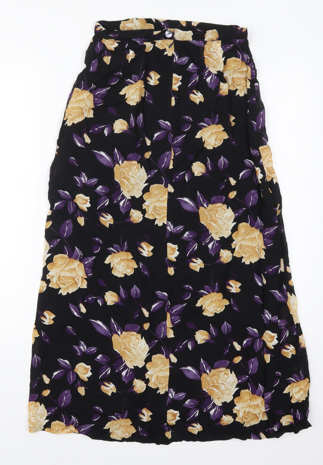 Mexx Womens Black Floral Viscose Maxi Skirt Size 8   Zip - Purple and Beige Flowers