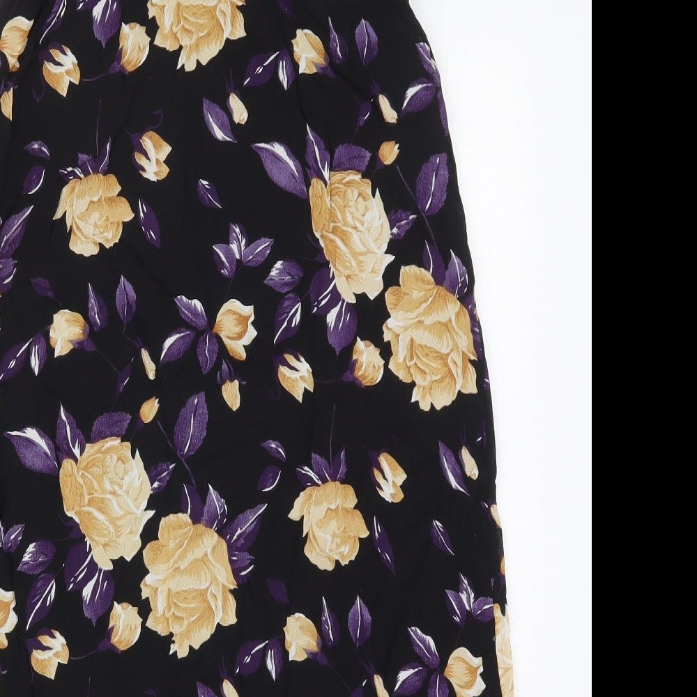 Mexx Womens Black Floral Viscose Maxi Skirt Size 8   Zip - Purple and Beige Flowers