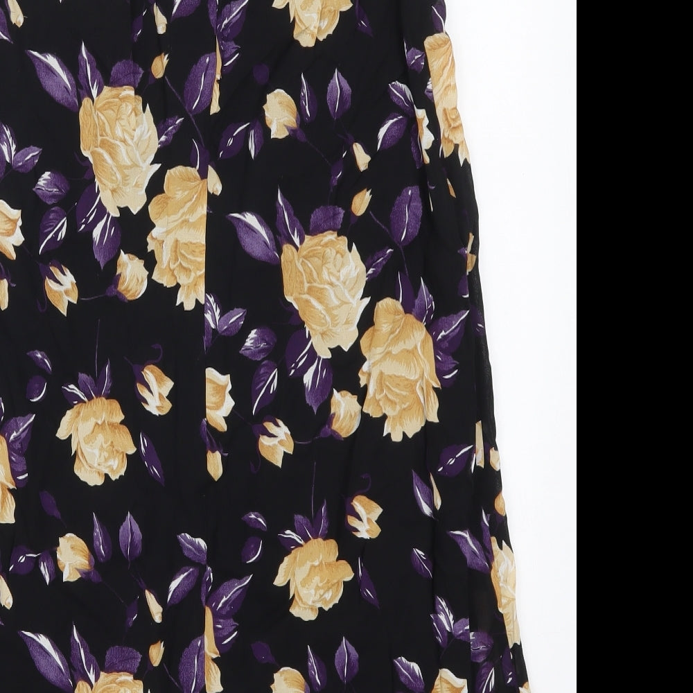 Mexx Womens Black Floral Viscose Maxi Skirt Size 8   Zip - Purple and Beige Flowers