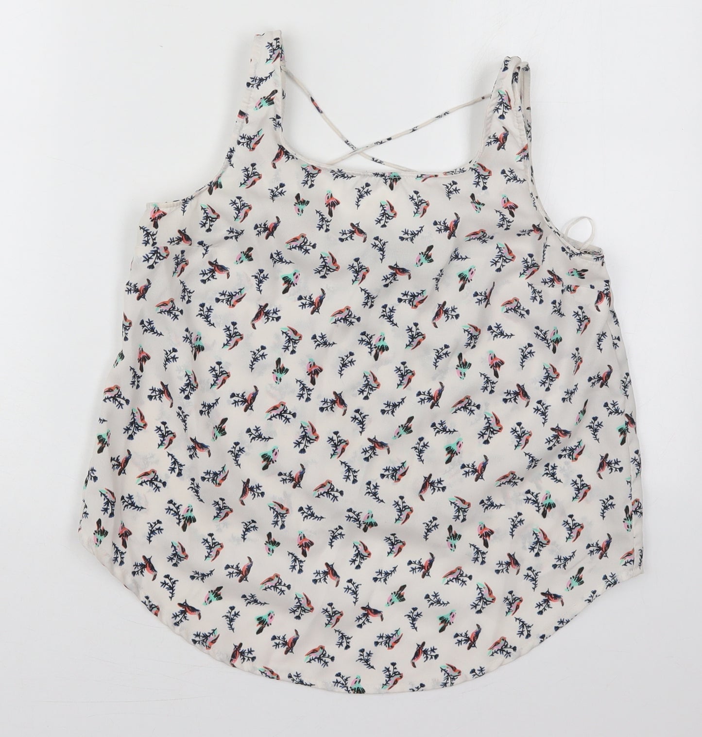Atmosphere Womens White  Polyester Basic Tank Size 10 Scoop Neck - Birds