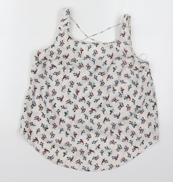 Atmosphere Womens White  Polyester Basic Tank Size 10 Scoop Neck - Birds