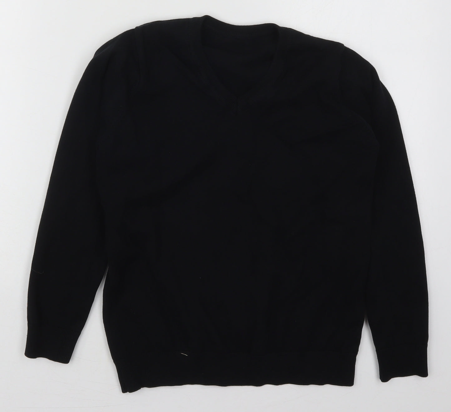 Preworn Boys Black V-Neck  Cotton Pullover Jumper Size 11-12 Years  Pullover