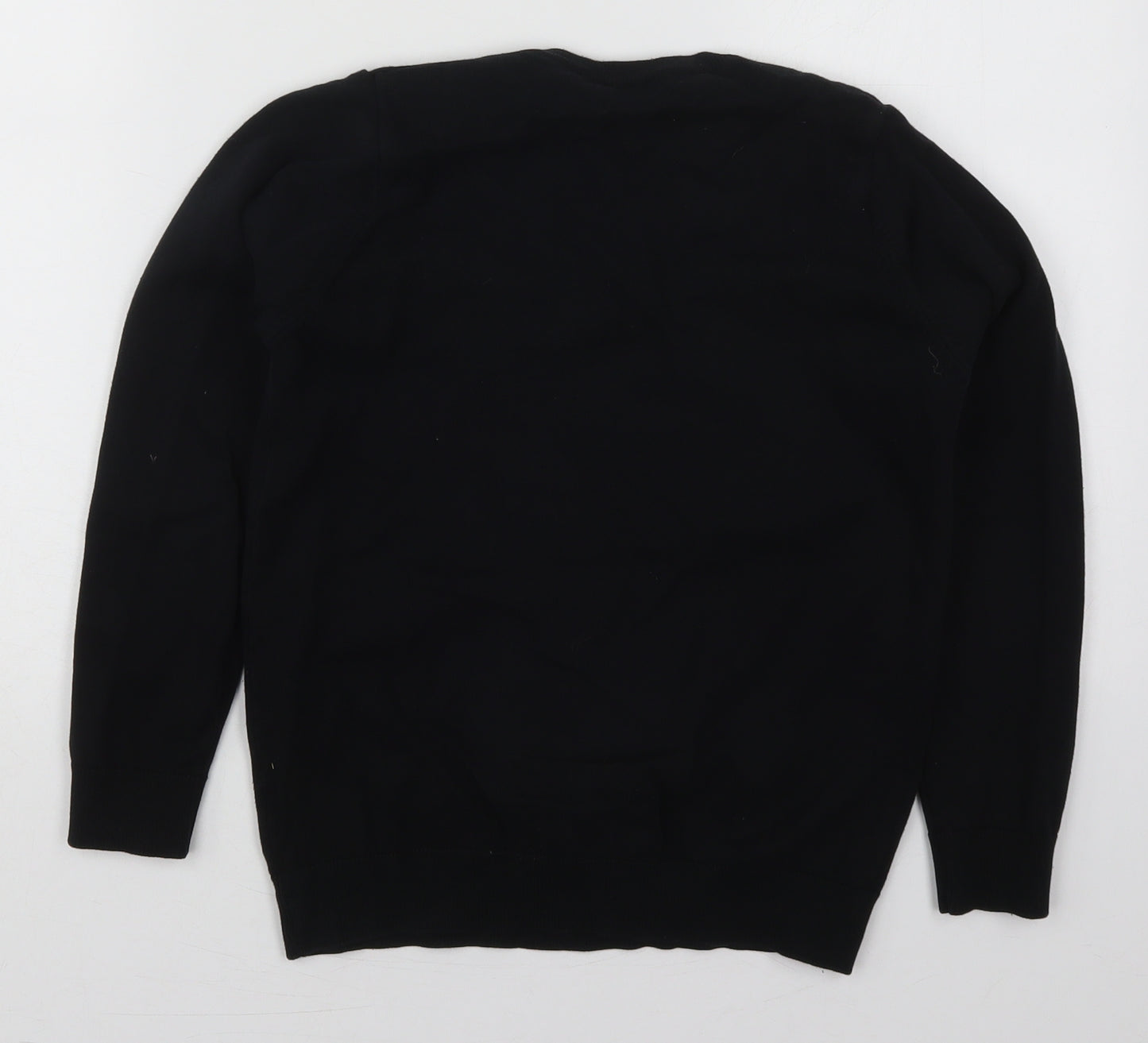 Preworn Boys Black V-Neck  Cotton Pullover Jumper Size 11-12 Years  Pullover