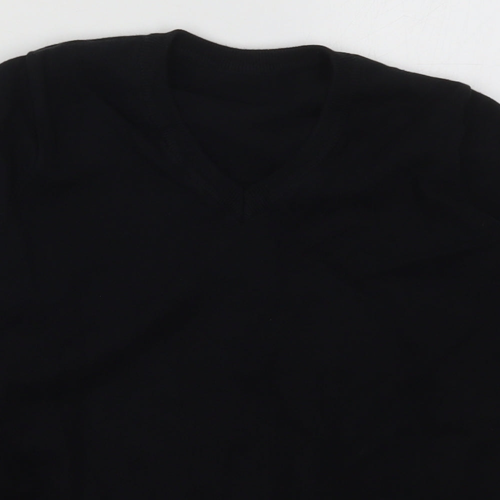 Preworn Boys Black V-Neck  Cotton Pullover Jumper Size 11-12 Years  Pullover