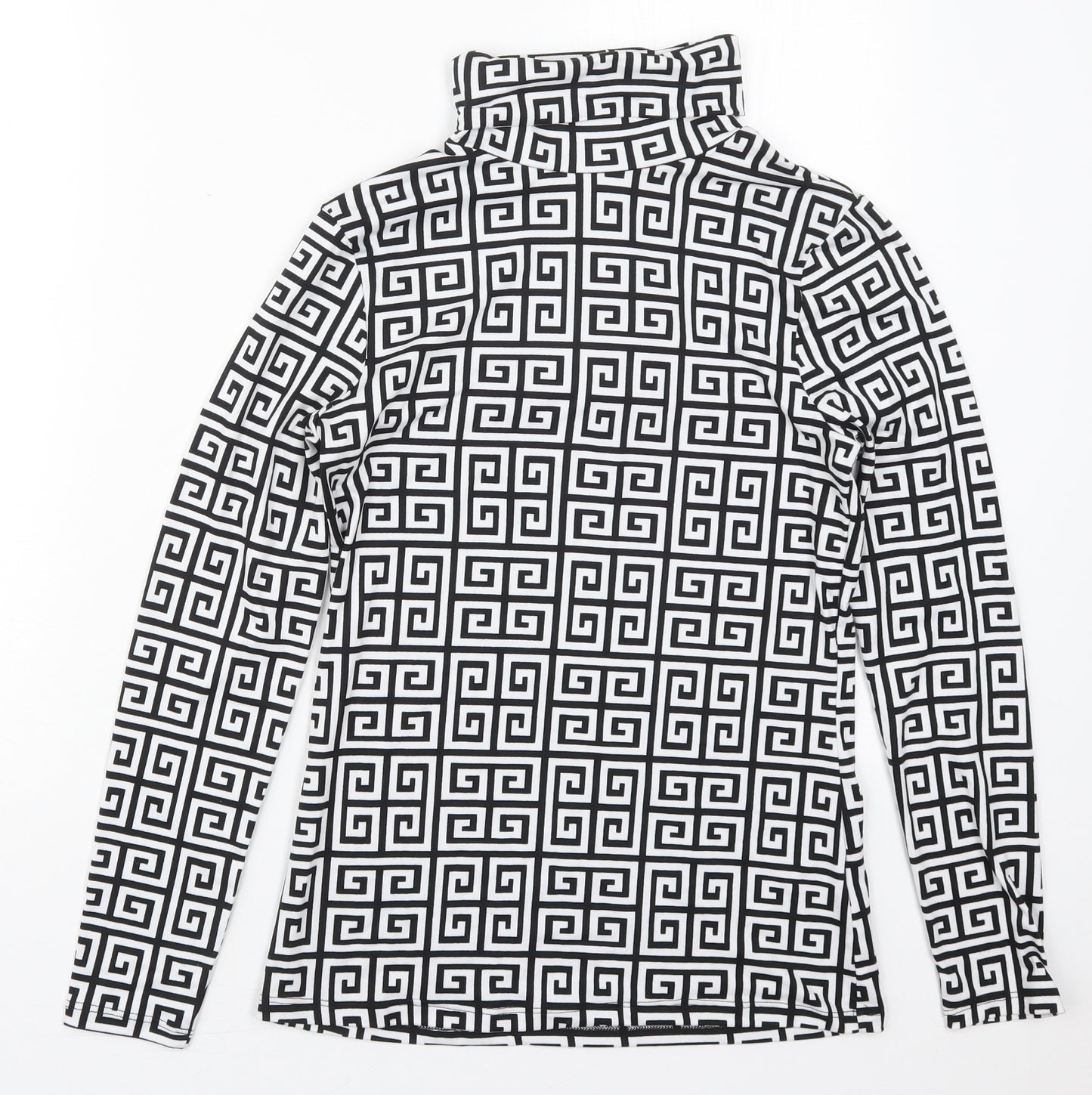Pep&Co Womens Black Geometric Polyester Basic T-Shirt Size 8 Roll Neck - Black and White