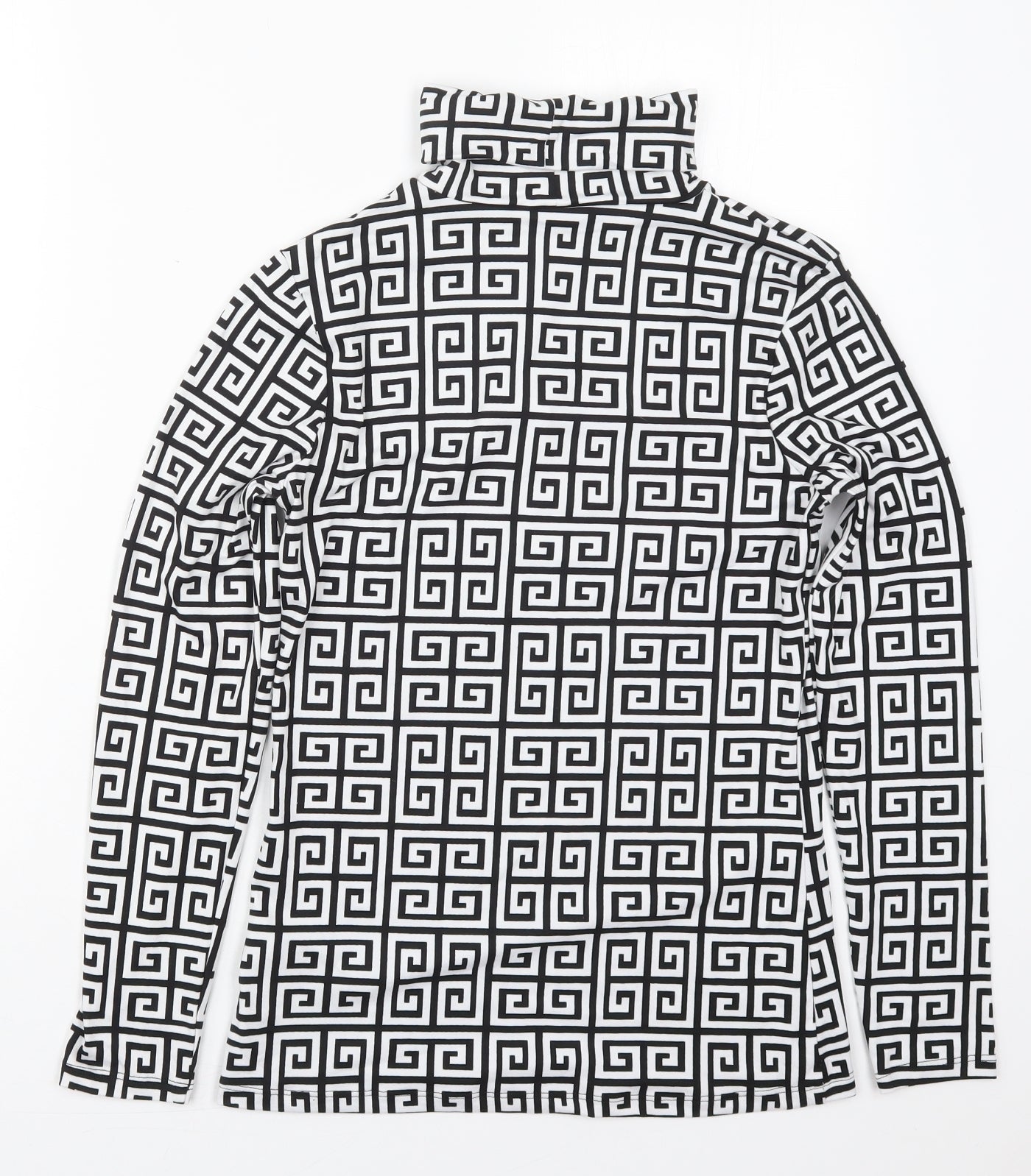 Pep&Co Womens Black Geometric Polyester Basic T-Shirt Size 8 Roll Neck - Black and White