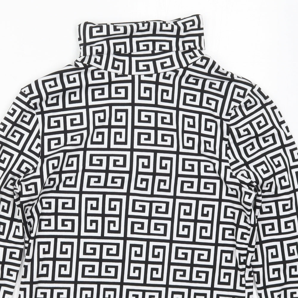 Pep&Co Womens Black Geometric Polyester Basic T-Shirt Size 8 Roll Neck - Black and White