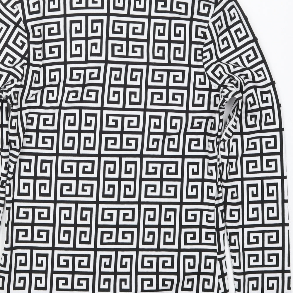 Pep&Co Womens Black Geometric Polyester Basic T-Shirt Size 8 Roll Neck - Black and White
