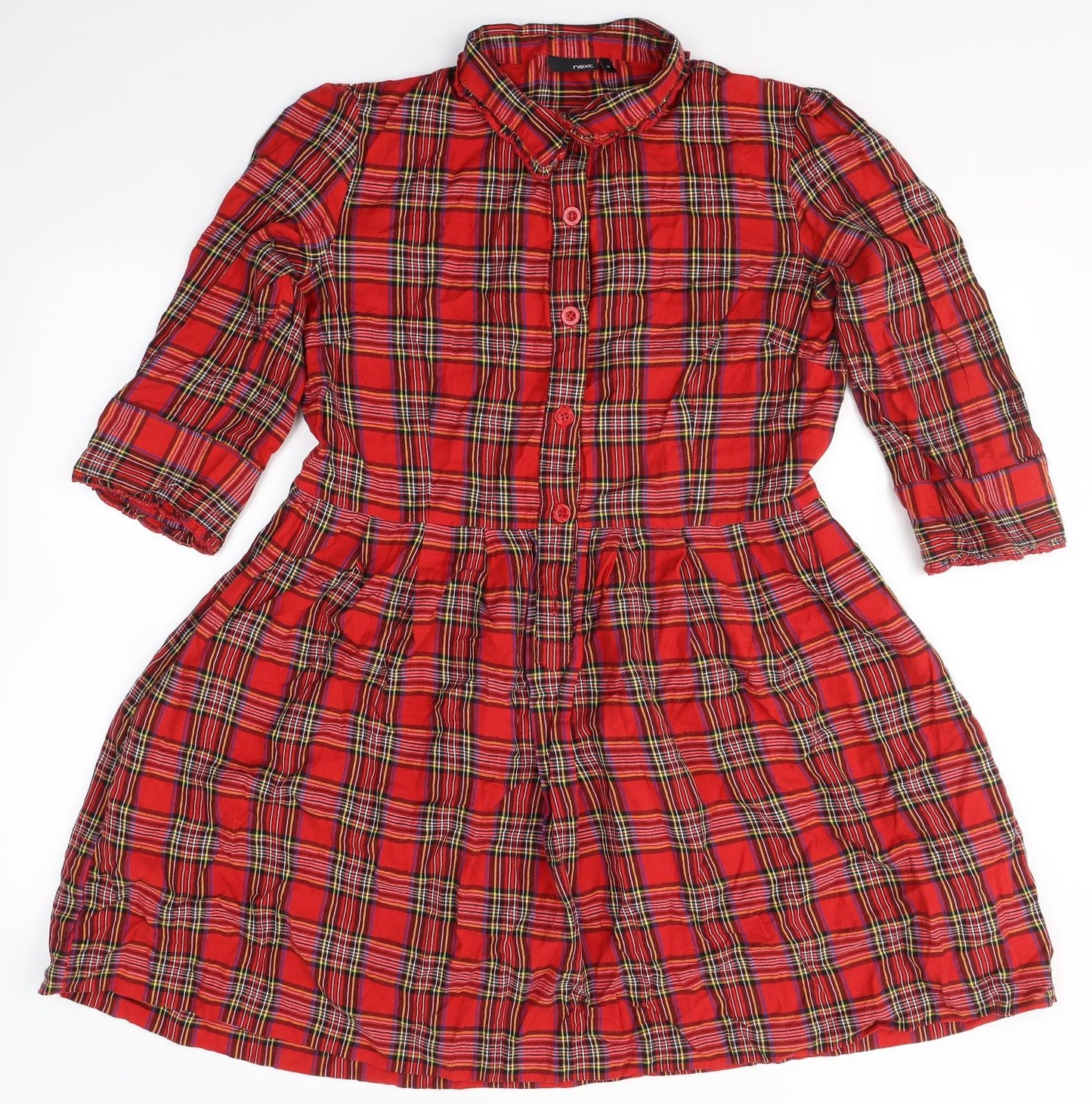 NEXT Womens Red Plaid 100% Cotton Fit & Flare  Size 16  Collared Button