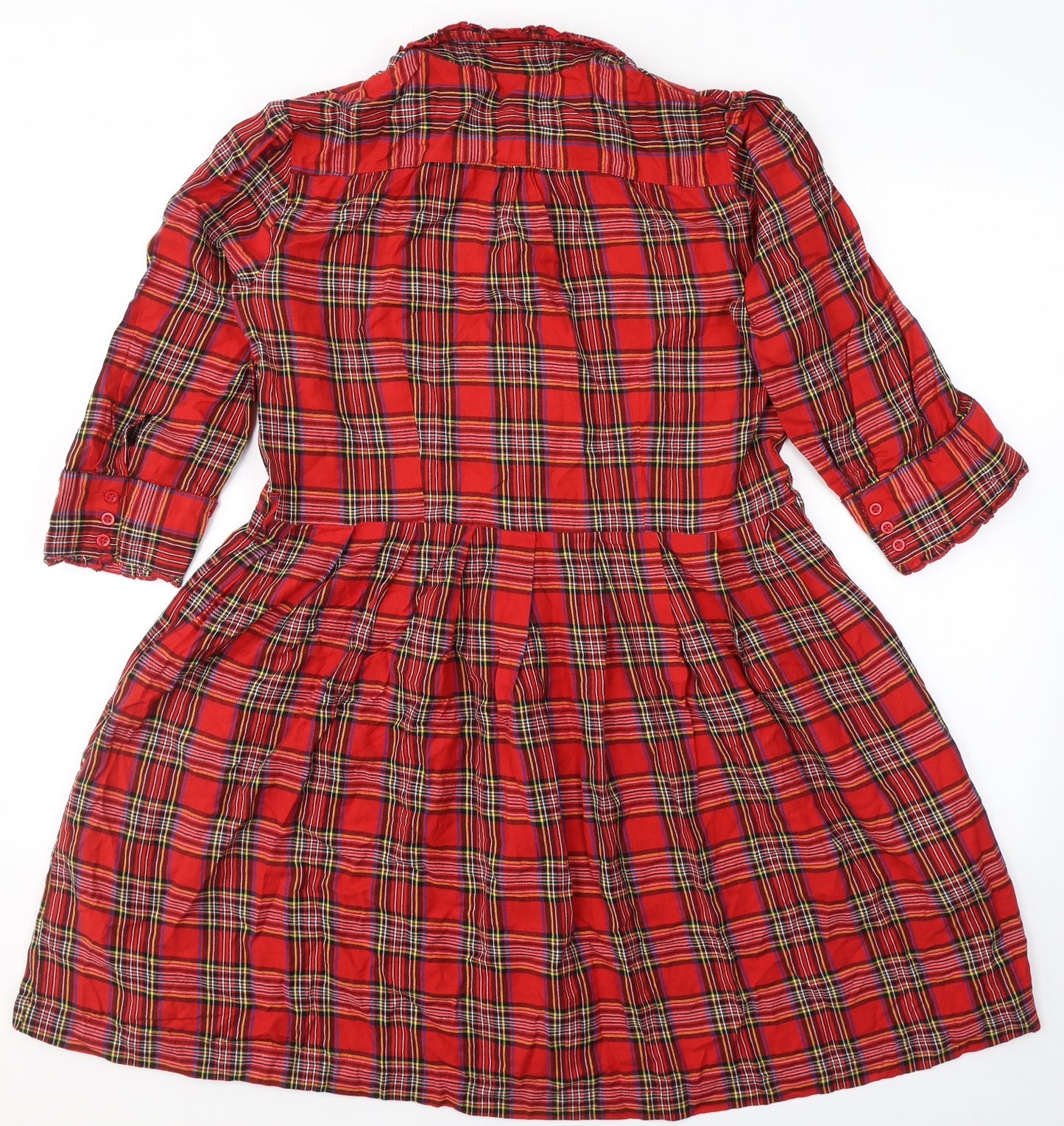 NEXT Womens Red Plaid 100% Cotton Fit & Flare  Size 16  Collared Button