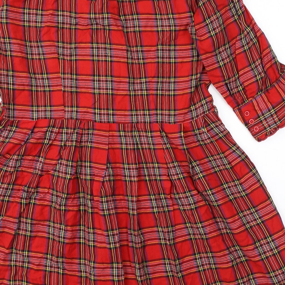 NEXT Womens Red Plaid 100% Cotton Fit & Flare  Size 16  Collared Button