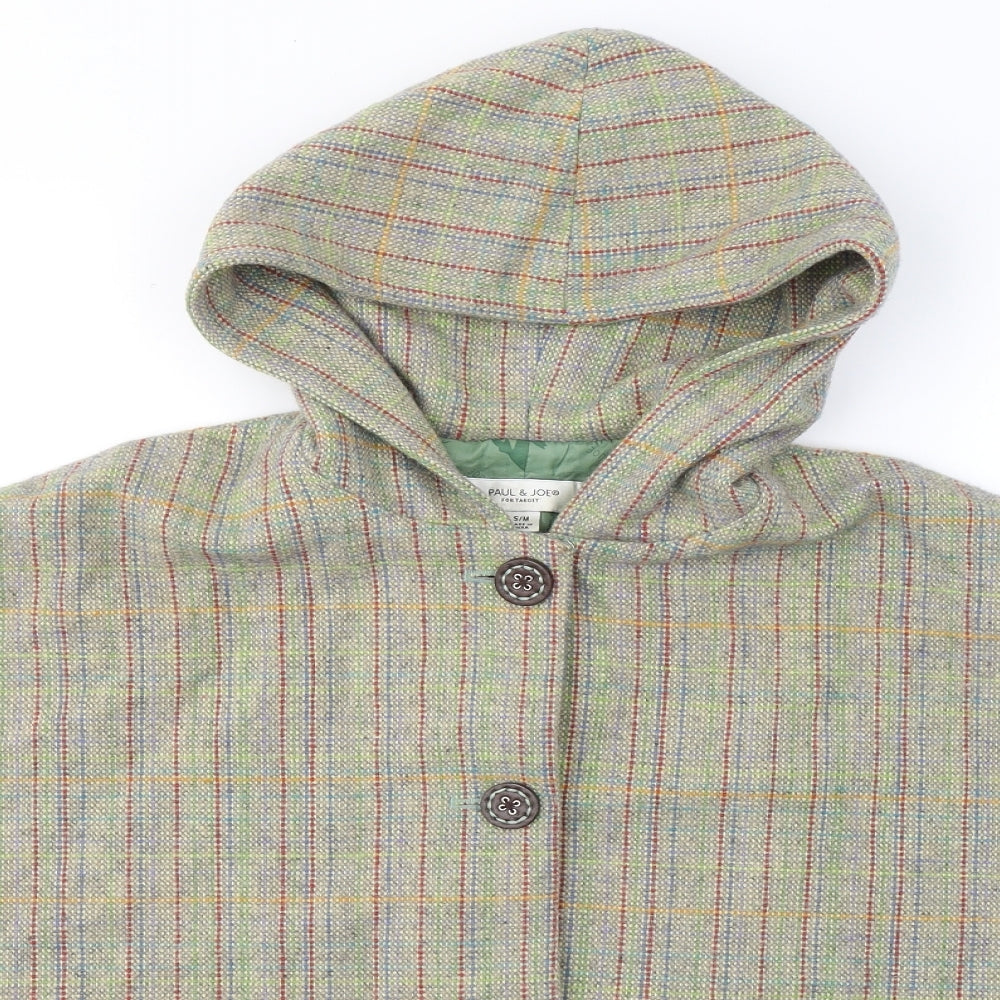 PAUL & JOE Womens Green Plaid  Jacket Poncho Size S  Button