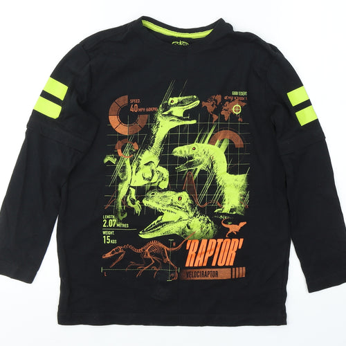 Level Up Boys Black  Cotton Basic Casual Size 7-8 Years Round Neck Pullover - Dinasour
