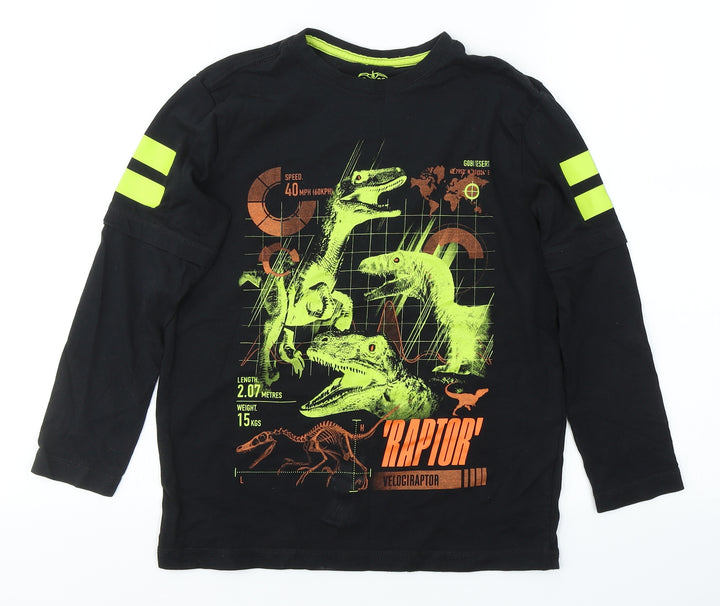 Level Up Boys Black  Cotton Basic Casual Size 7-8 Years Round Neck Pullover - Dinasour