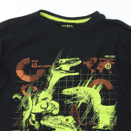 Level Up Boys Black  Cotton Basic Casual Size 7-8 Years Round Neck Pullover - Dinasour
