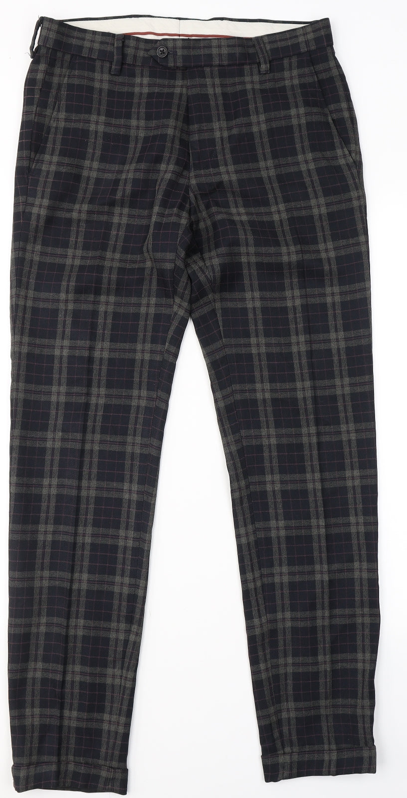 NEXT Mens Blue Plaid Polyester Trousers  Size 30 in L30 in Regular Button