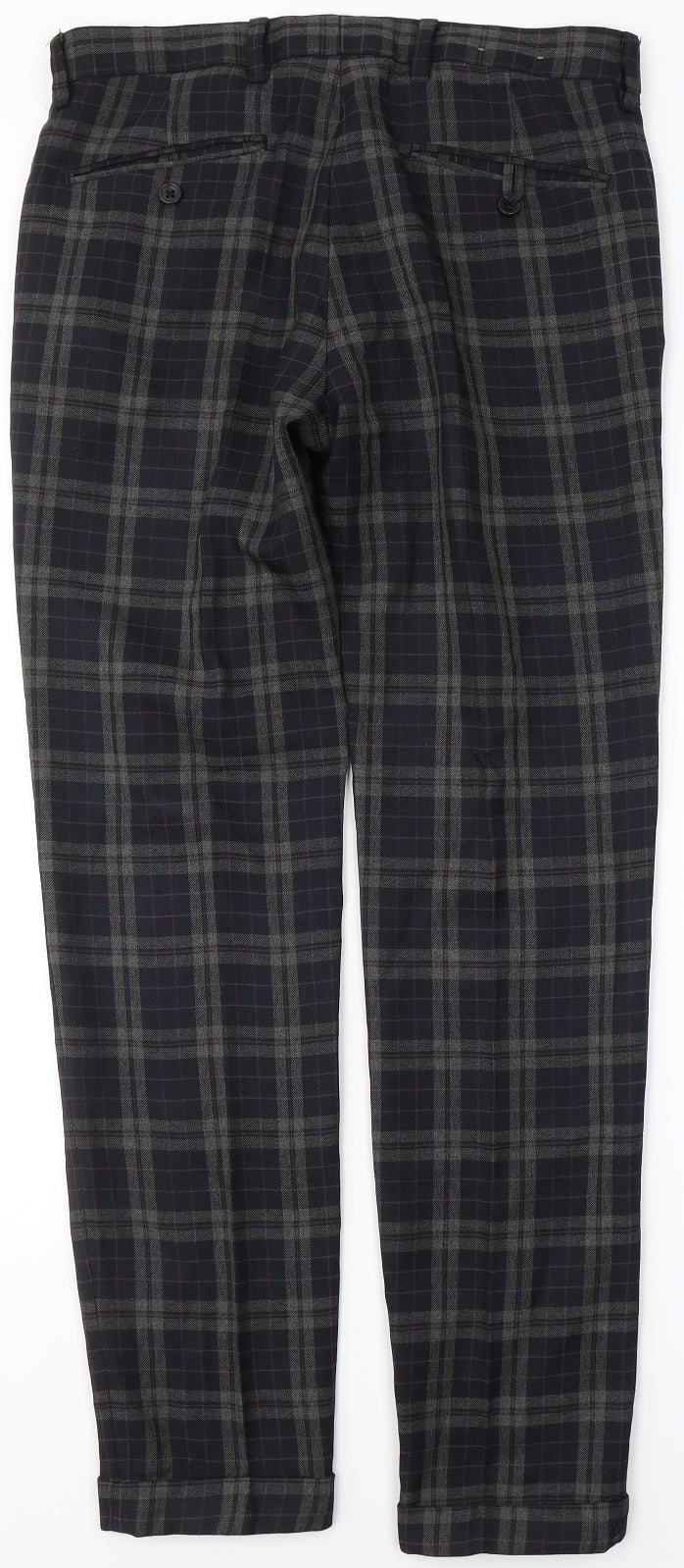 NEXT Mens Blue Plaid Polyester Trousers  Size 30 in L30 in Regular Button