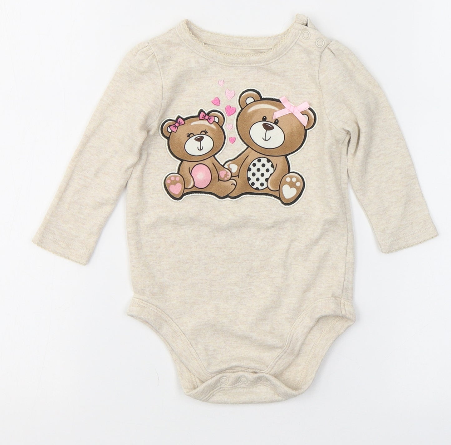 Garanimals Girls Beige  Cotton Babygrow One-Piece Size 3-6 Months  Button - Teddy Bears