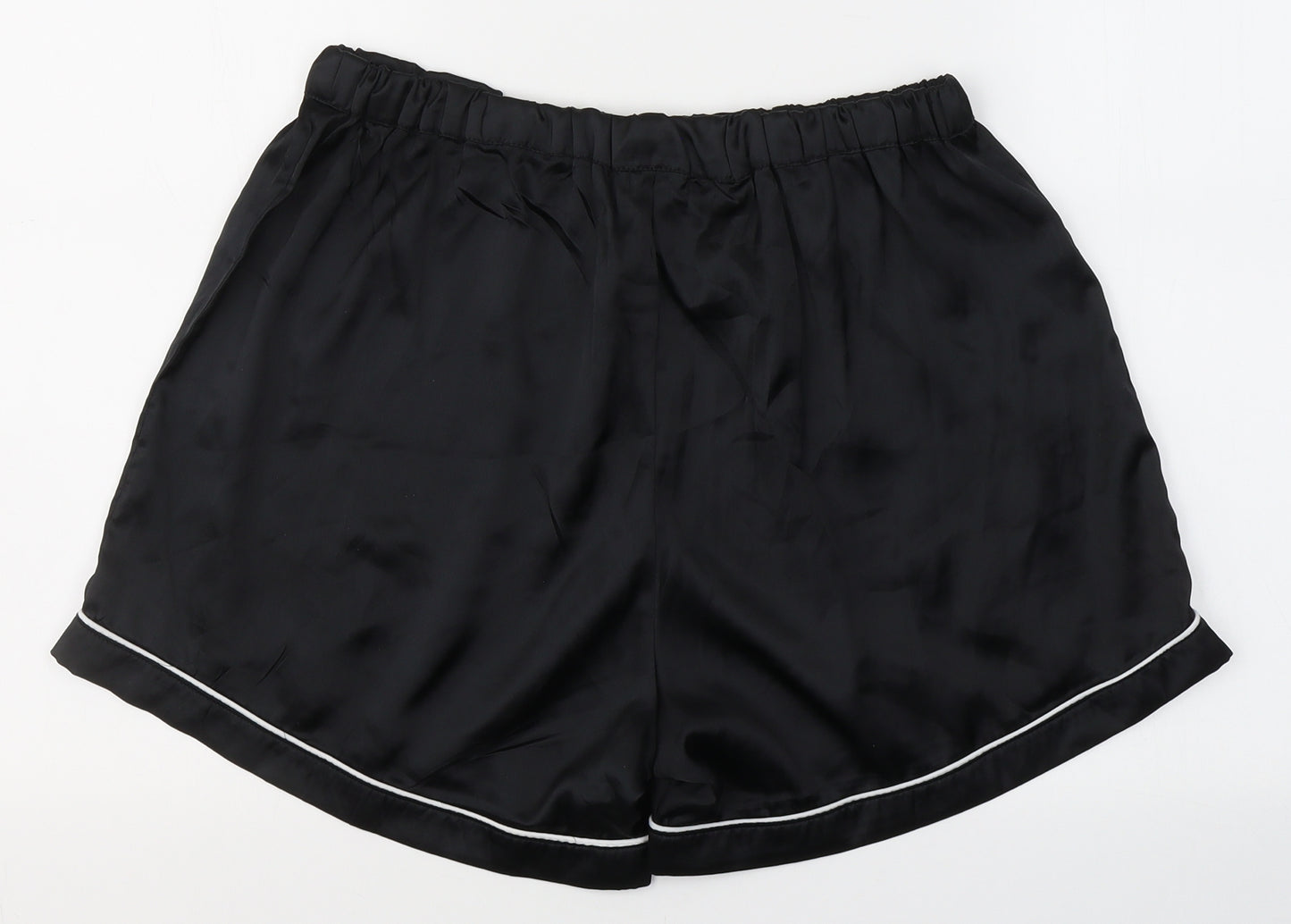 PRETTYLITTLETHING Womens Black Solid Polyester Capri Sleep Shorts Size 12