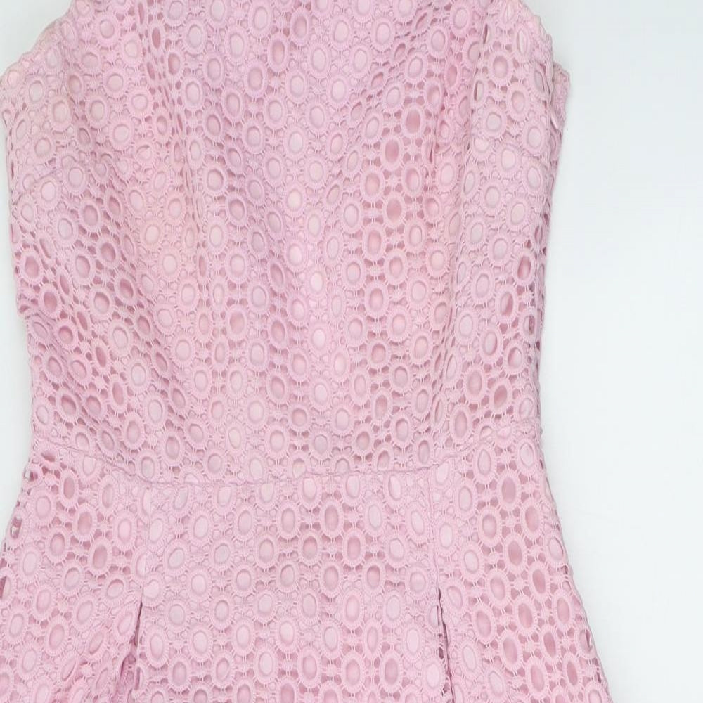 Warehouse Womens Pink Geometric Polyester A-Line  Size 10  Round Neck Zip