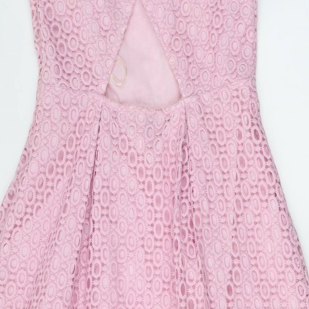 Warehouse Womens Pink Geometric Polyester A-Line  Size 10  Round Neck Zip