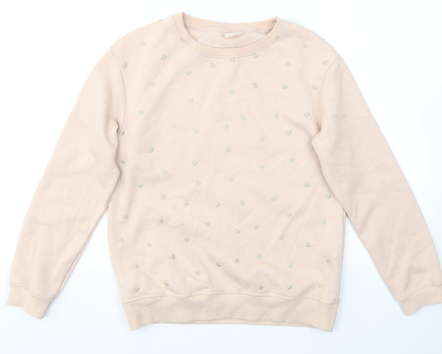 Zara Girls Pink  Cotton Pullover Sweatshirt Size 13-14 Years  Pullover - heart pattern