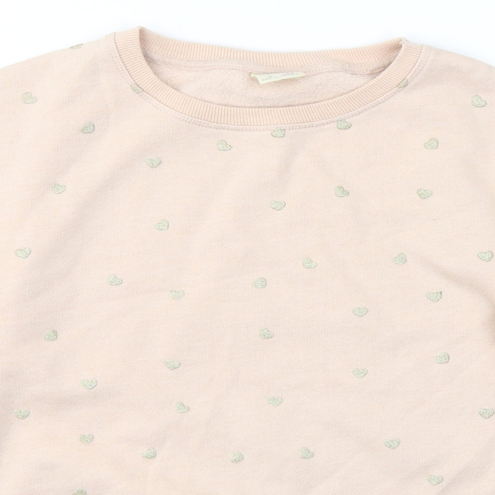 Zara Girls Pink  Cotton Pullover Sweatshirt Size 13-14 Years  Pullover - heart pattern