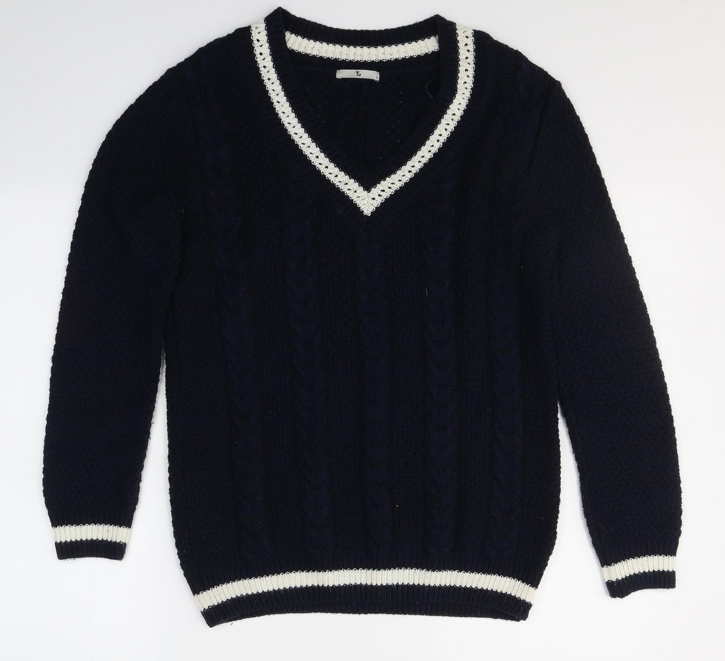 TU Womens Blue V-Neck  Acrylic Pullover Jumper Size 8