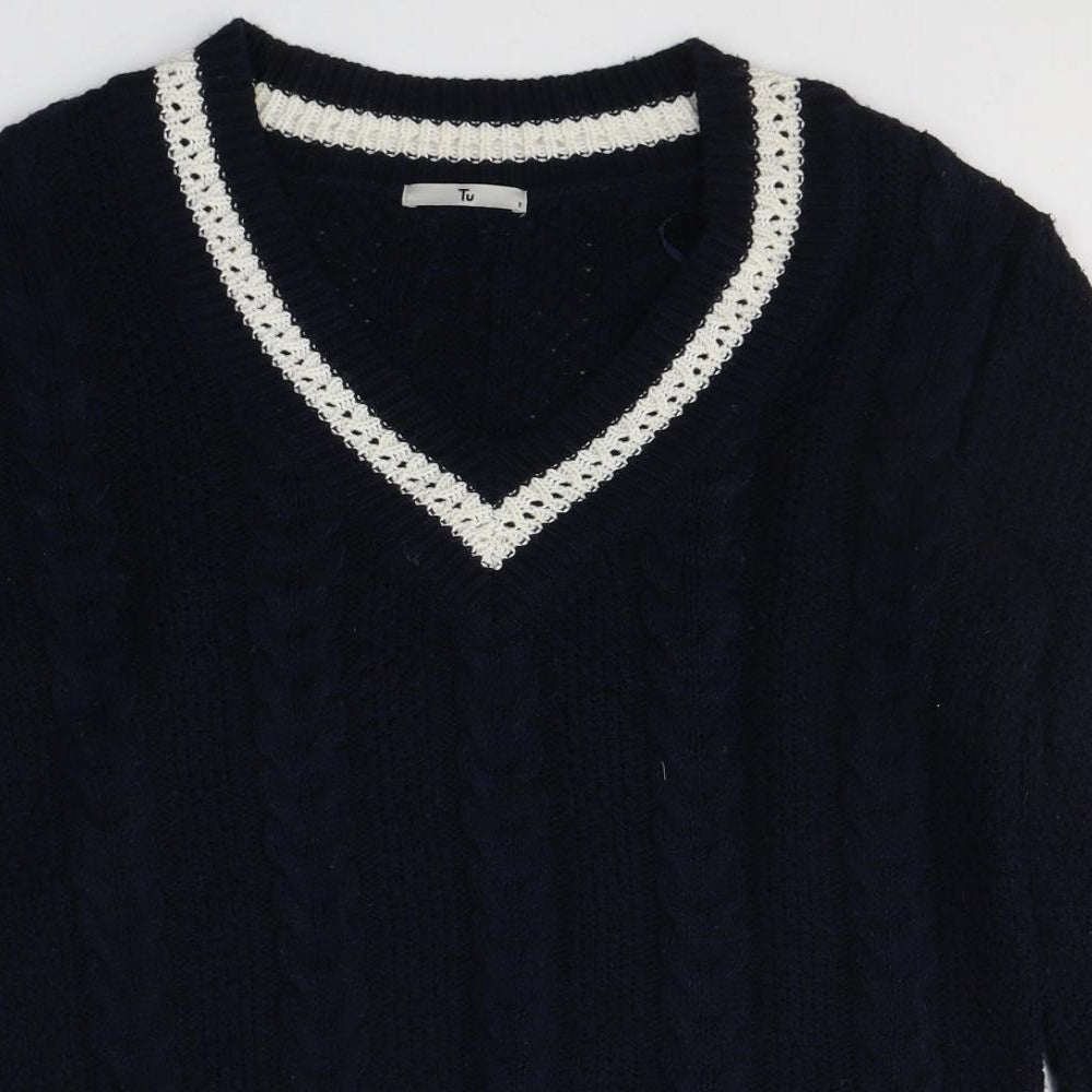 TU Womens Blue V-Neck  Acrylic Pullover Jumper Size 8