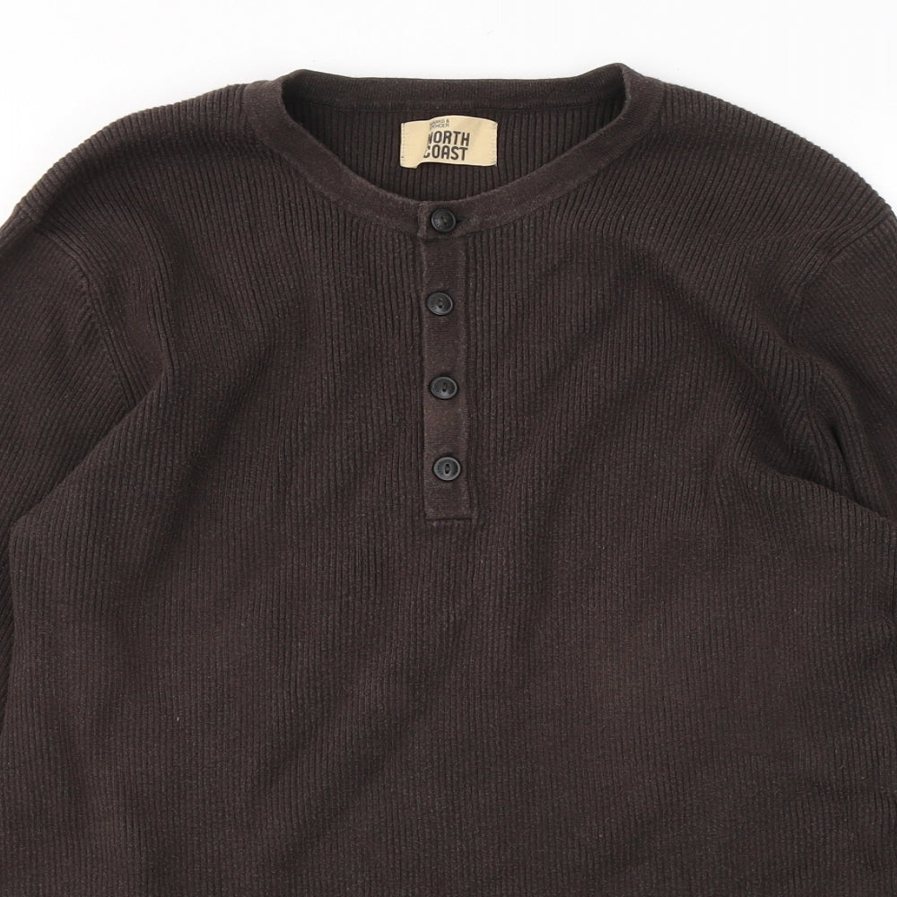 Marks and Spencer Mens Brown V-Neck  Cotton Pullover Jumper Size L
