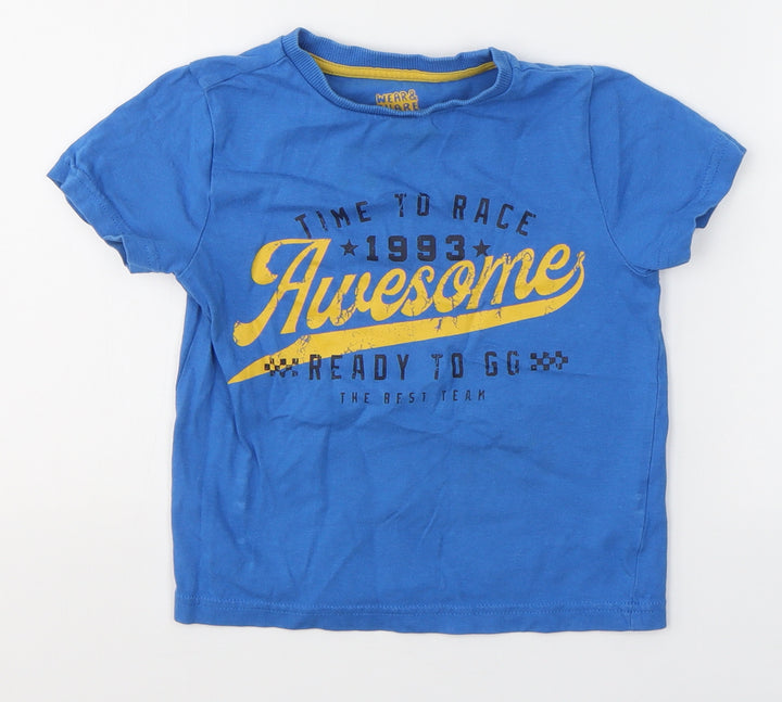 F&F Boys Blue  Cotton Pullover T-Shirt Size 3-4 Years Round Neck Pullover