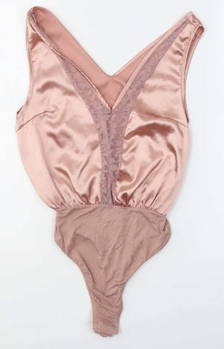 PRETTYLITTLETHING Womens Pink Polyester Bodysuit One-Piece Size 8 Pullover
