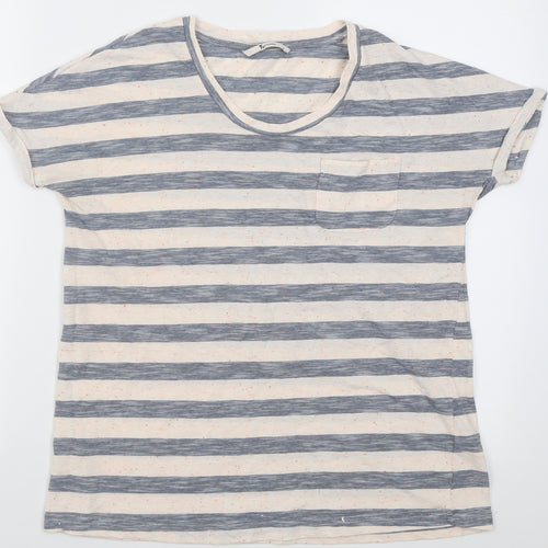 TU Womens Grey Striped Cotton Basic T-Shirt Size 8 Crew Neck