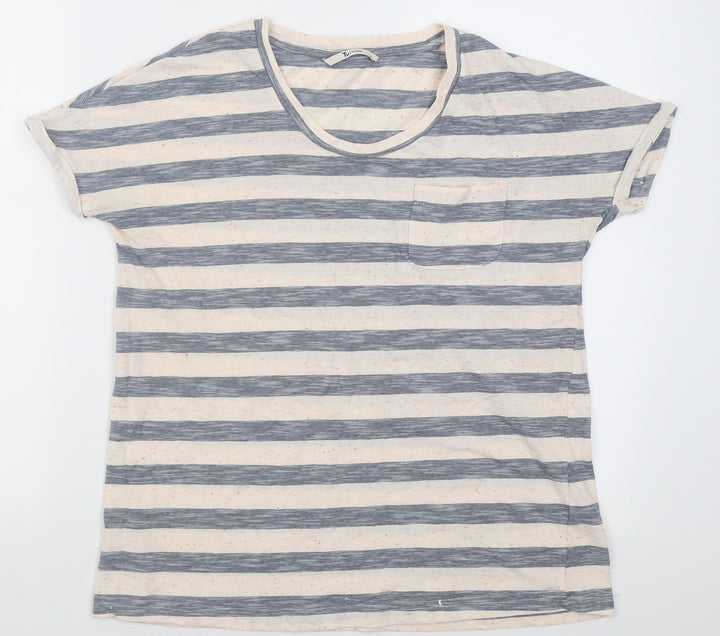 TU Womens Grey Striped Cotton Basic T-Shirt Size 8 Crew Neck